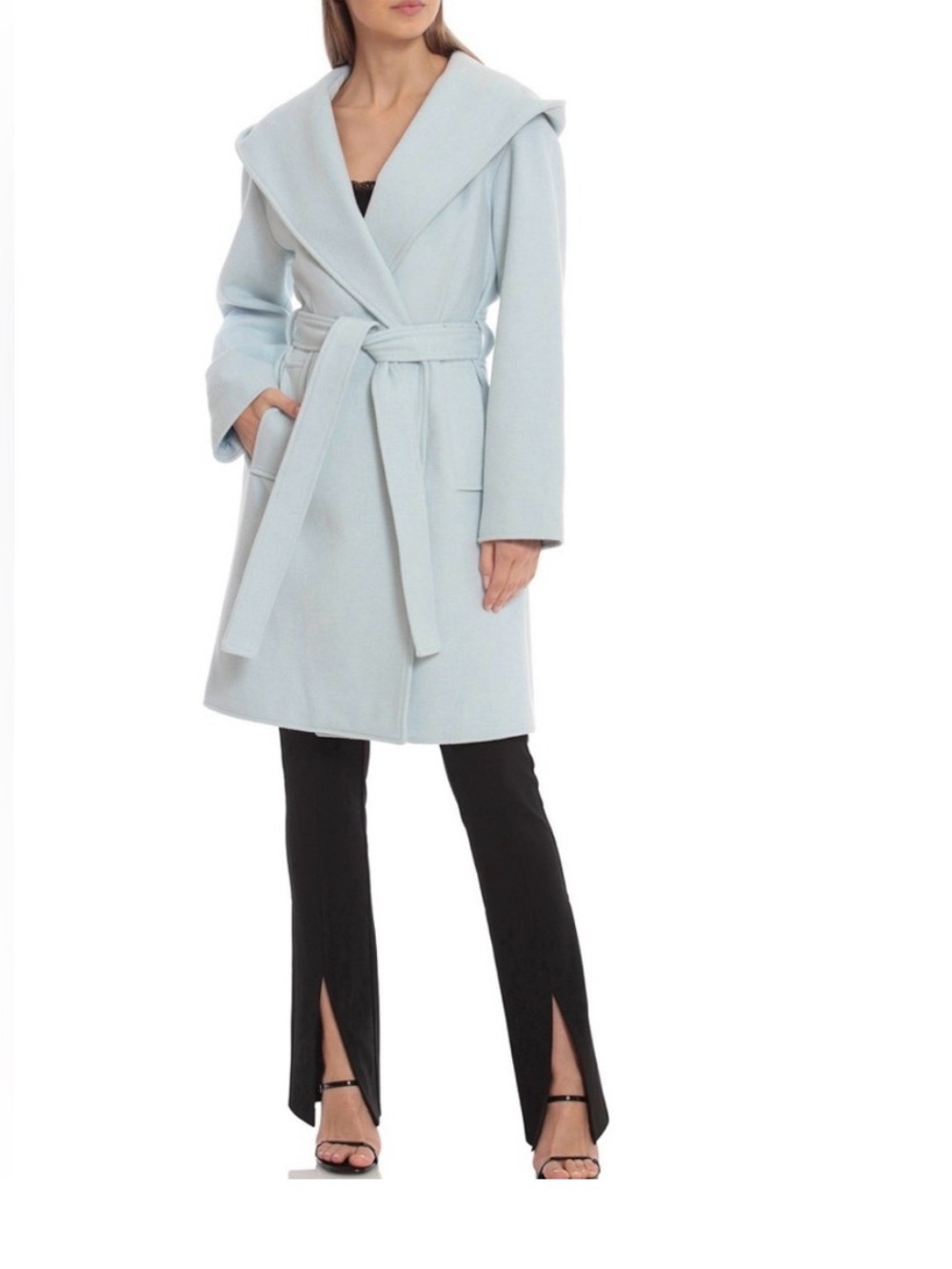 Avec Les Filles Light Blue Hooded Wrap Coat
